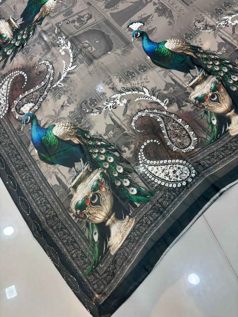 Pure Georgette Digital Print Saree with Diamond Work – Soft & Feather Light