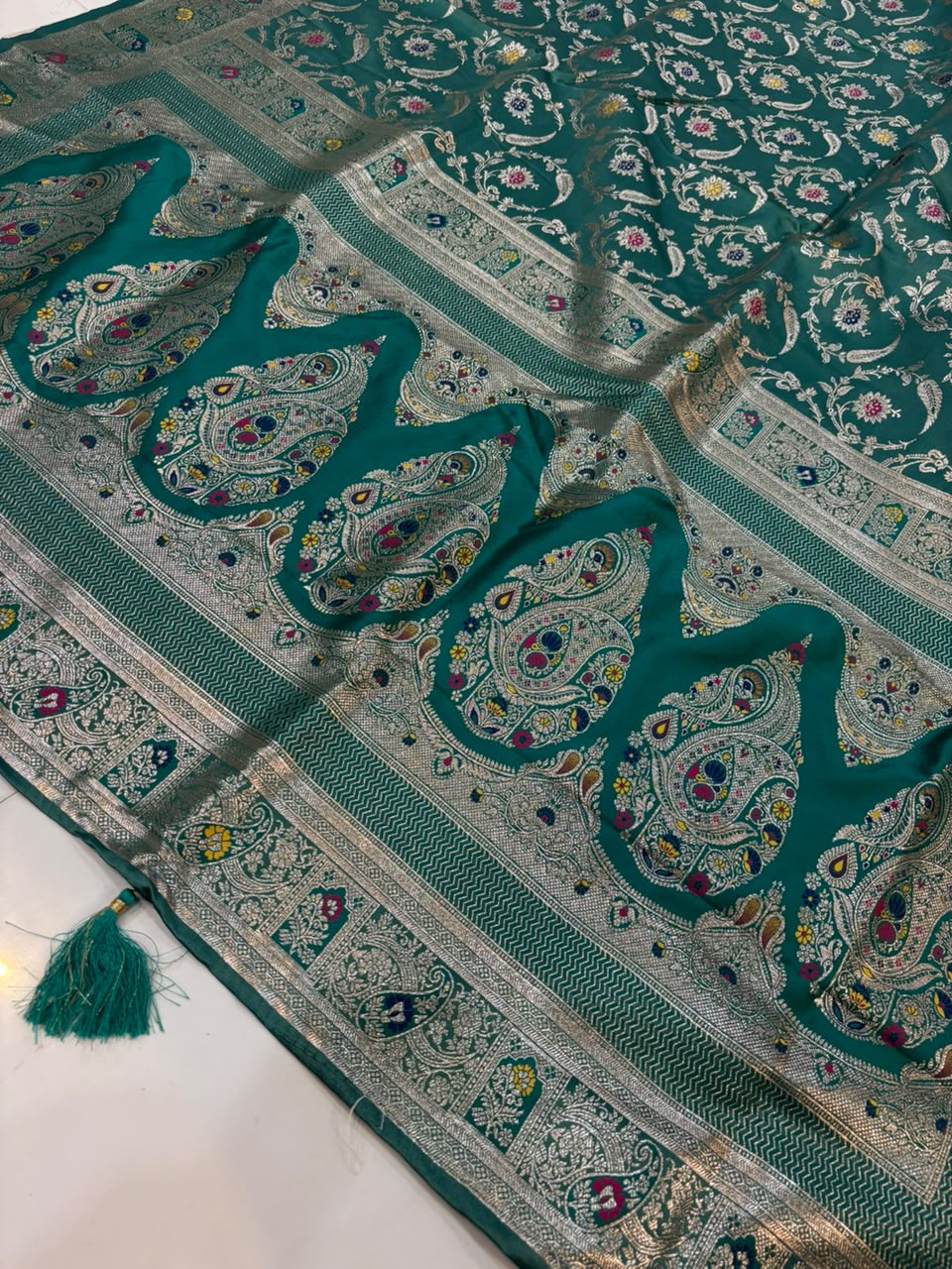 Meenakari Satin Silk Saree for Women | Rich Banarasi Style Lightweight Saree with Full Machine Work