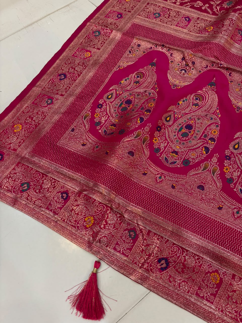Meenakari Satin Silk Saree for Women | Rich Banarasi Style Lightweight Saree with Full Machine Work