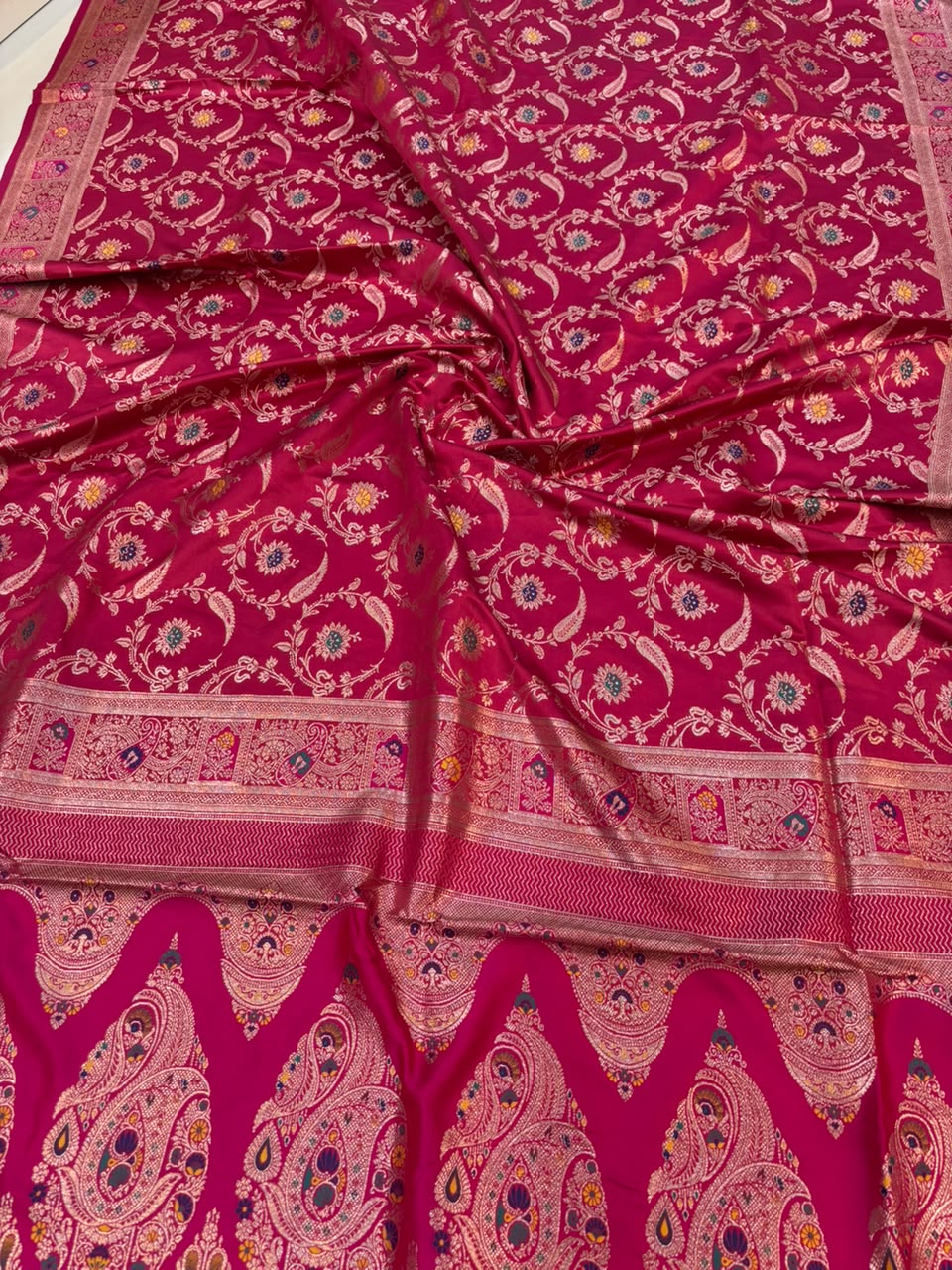 Meenakari Satin Silk Saree for Women | Rich Banarasi Style Lightweight Saree with Full Machine Work