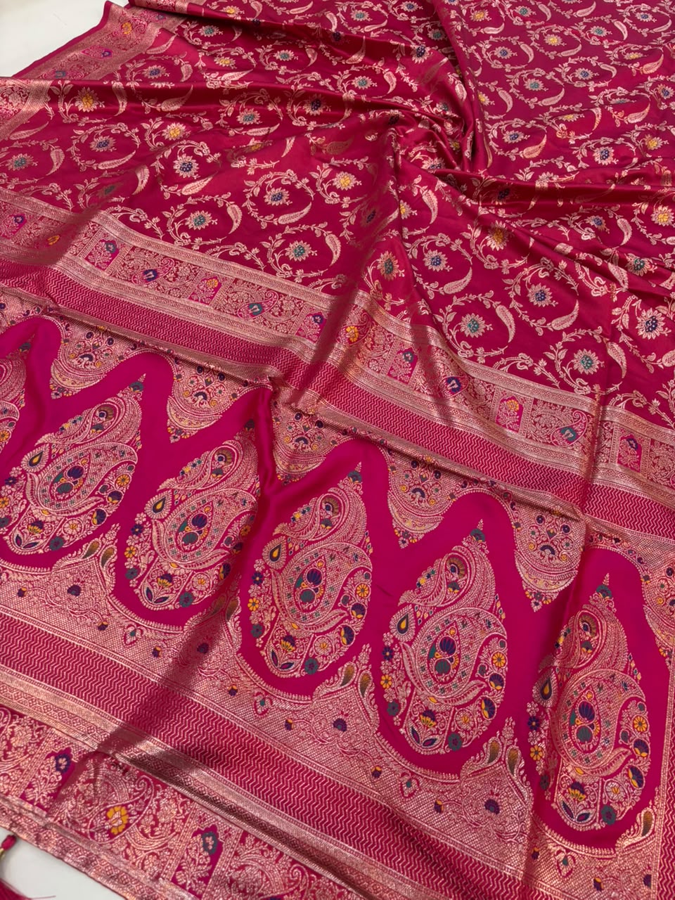 Meenakari Satin Silk Saree for Women | Rich Banarasi Style Lightweight Saree with Full Machine Work
