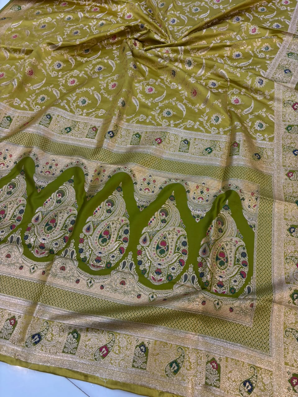 Meenakari Satin Silk Saree for Women | Rich Banarasi Style Lightweight Saree with Full Machine Work