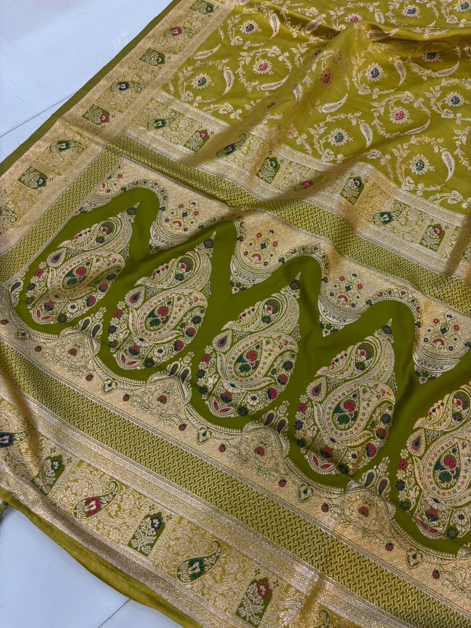 Meenakari Satin Silk Saree for Women | Rich Banarasi Style Lightweight Saree with Full Machine Work