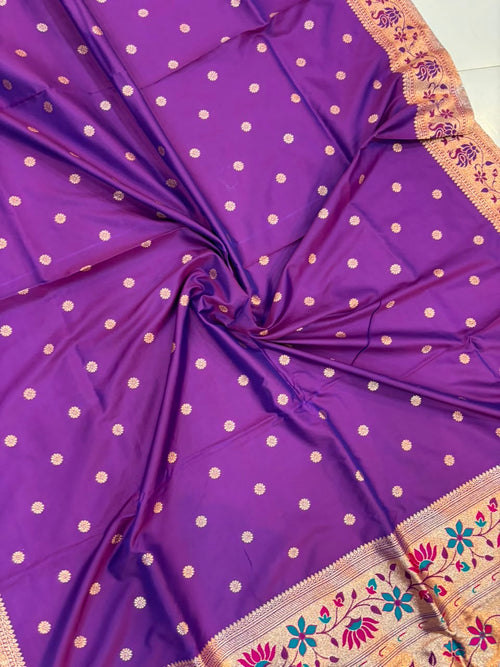 Banarasi Peshwai Silk Saree with Lotus Border | Lightweight Royal Wedding Saree