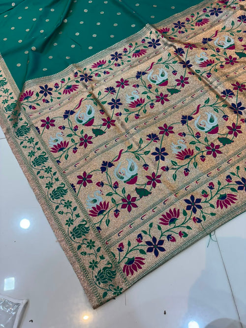 Banarasi Peshwai Silk Saree with Lotus Border | Lightweight Royal Wedding Saree