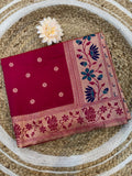 Banarasi Peshwai Silk Saree with Lotus Border | Lightweight Royal Wedding Saree