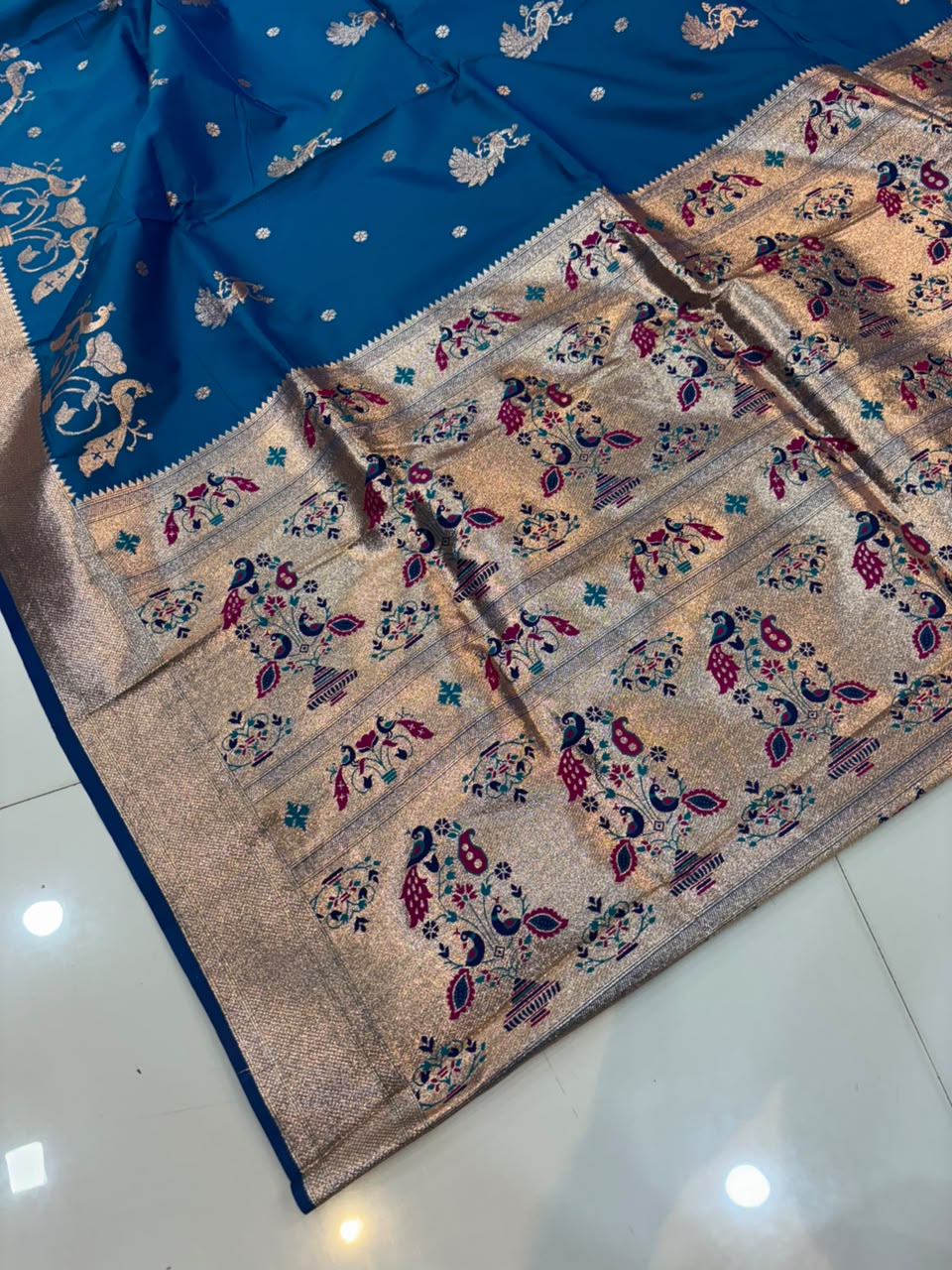 Banarasi Peshwai Silk Saree with Peacock Border | Lightweight Royal Wedding Saree