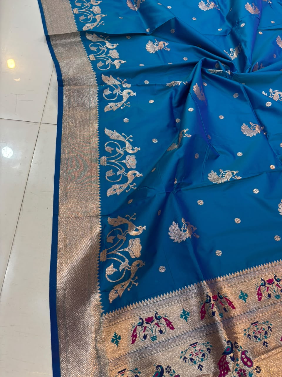 Banarasi Peshwai Silk Saree with Peacock Border | Lightweight Royal Wedding Saree