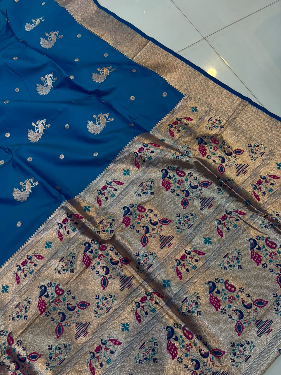 Banarasi Peshwai Silk Saree with Peacock Border | Lightweight Royal Wedding Saree