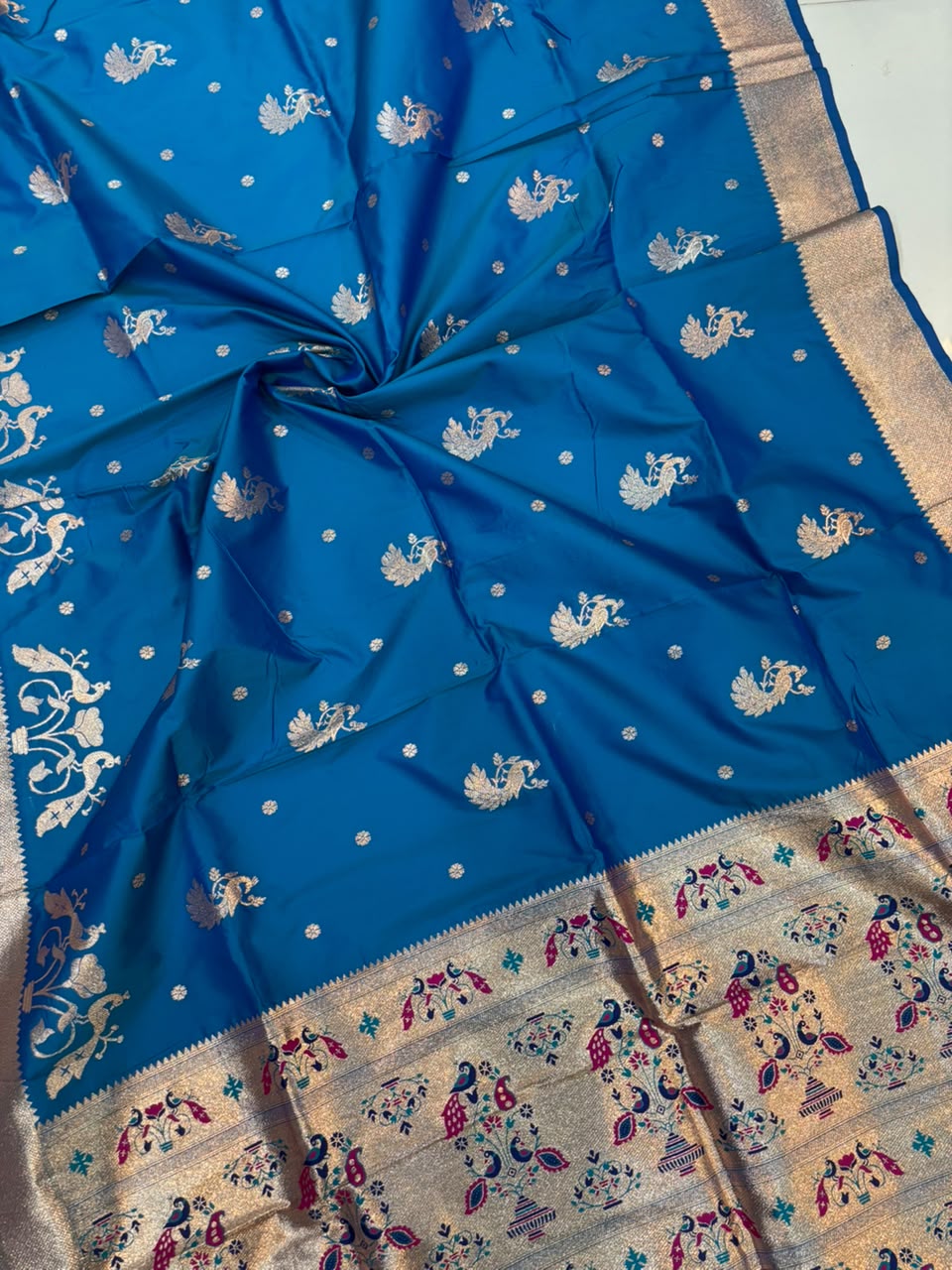 Banarasi Peshwai Silk Saree with Peacock Border | Lightweight Royal Wedding Saree