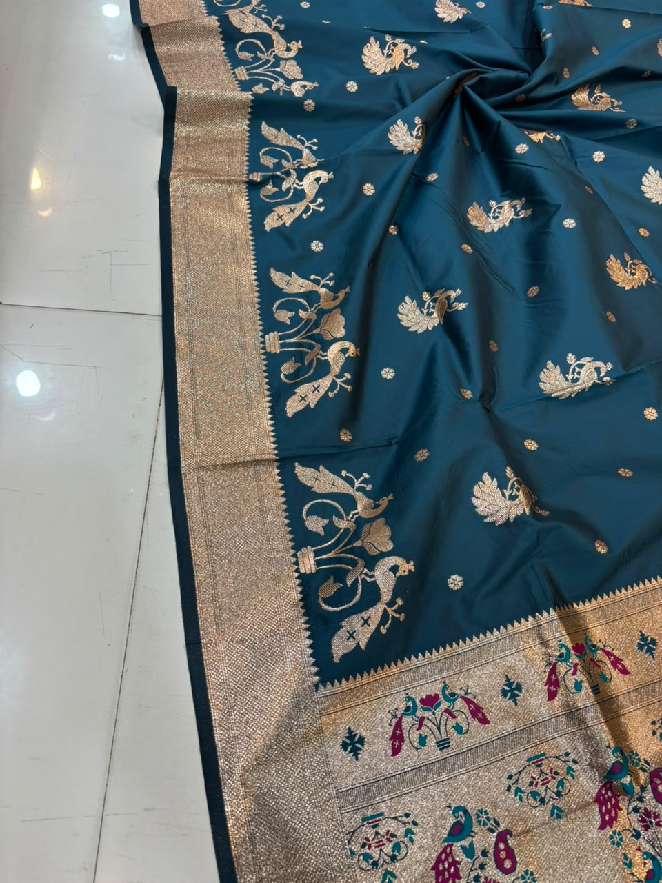Banarasi Peshwai Silk Saree with Peacock Border | Lightweight Royal Wedding Saree
