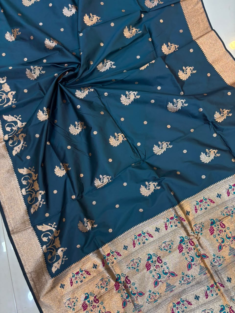 Banarasi Peshwai Silk Saree with Peacock Border | Lightweight Royal Wedding Saree