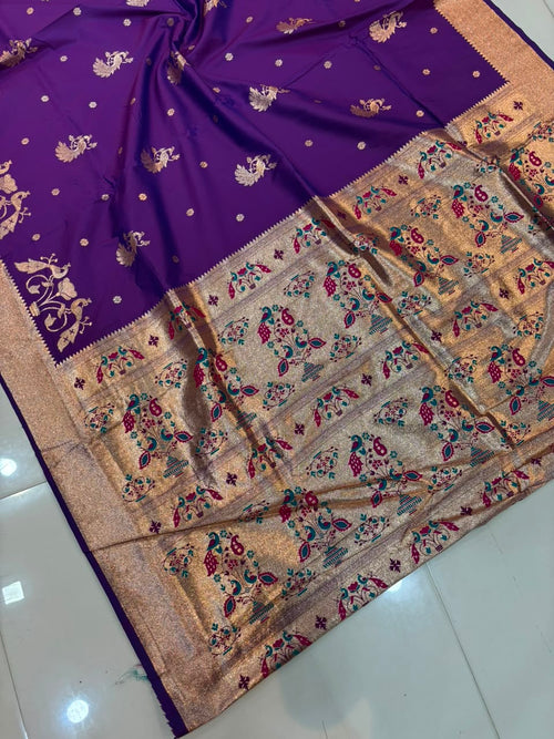 Banarasi Peshwai Silk Saree with Peacock Border | Lightweight Royal Wedding Saree