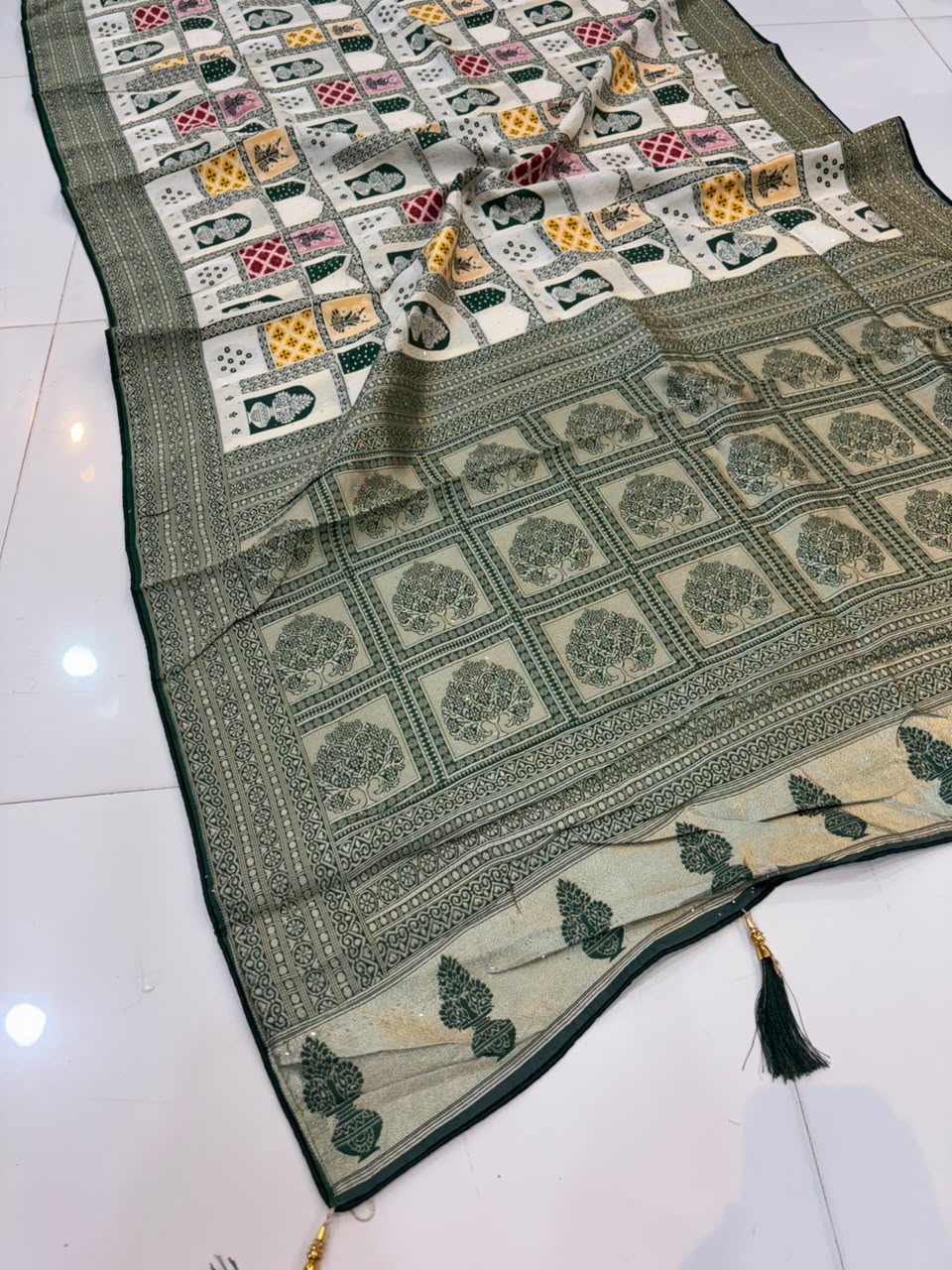Rajasthani Handloom Silk Saree with Diamond & Embroidery Work
