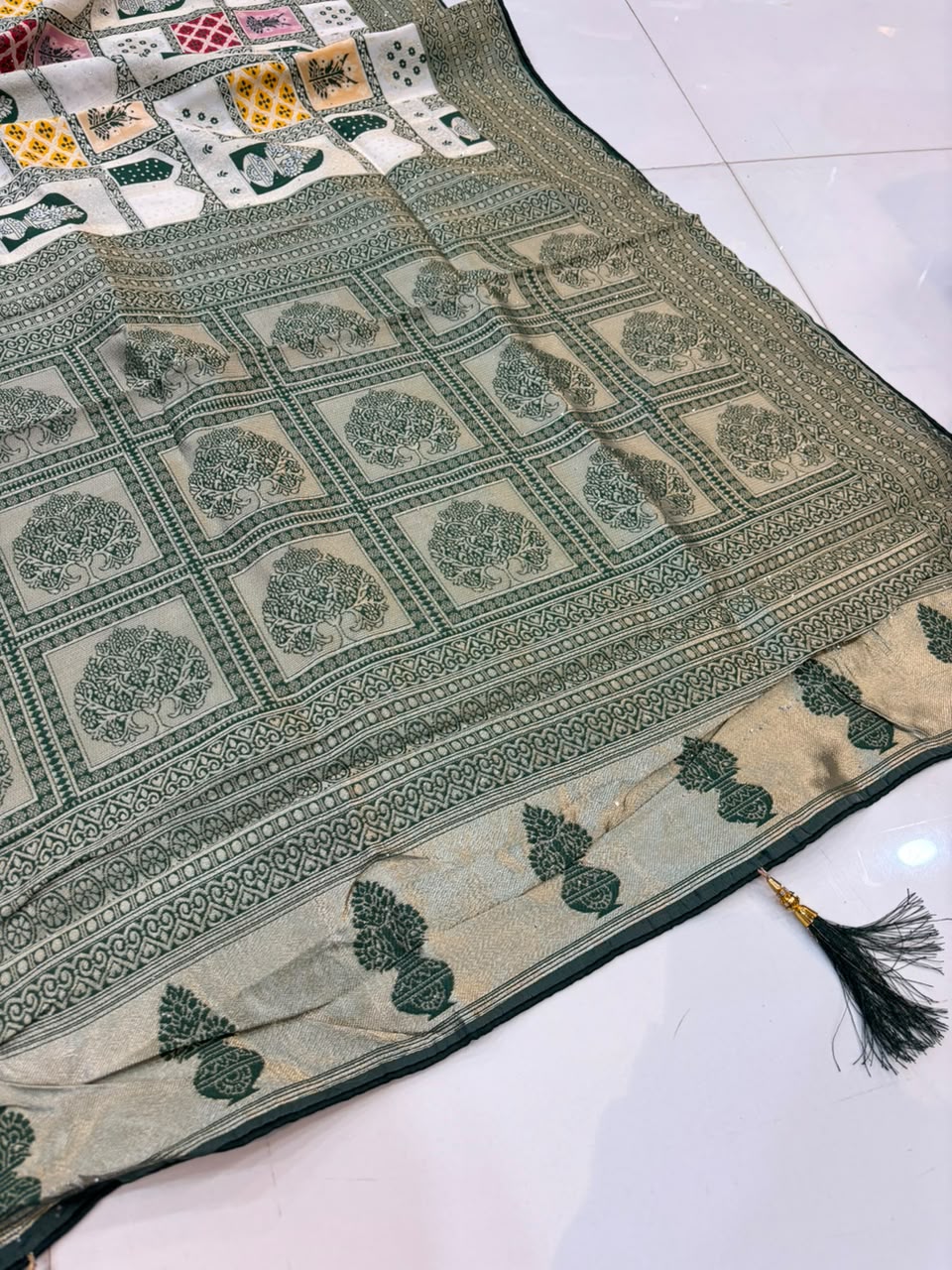 Rajasthani Handloom Silk Saree with Diamond & Embroidery Work
