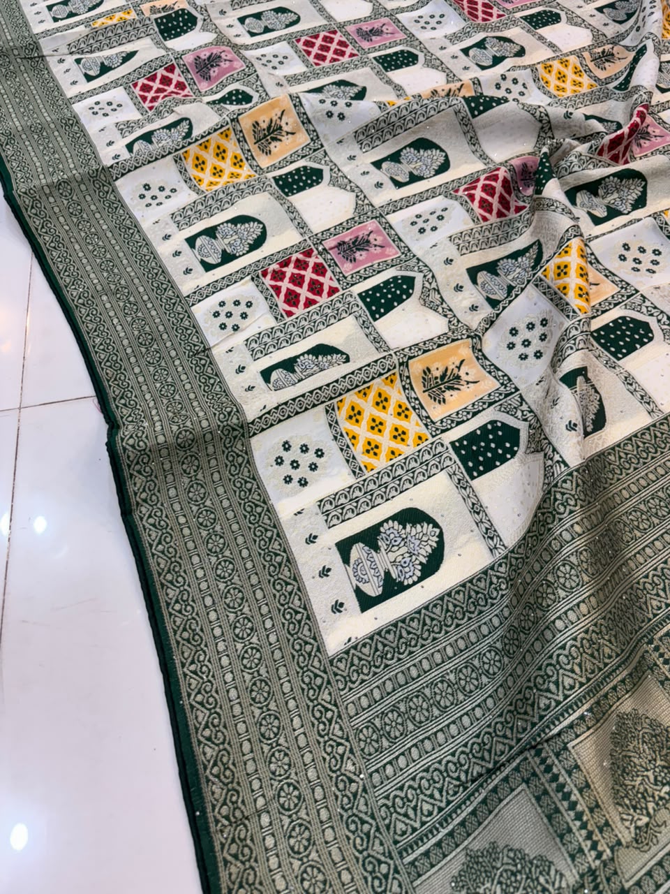 Rajasthani Handloom Silk Saree with Diamond & Embroidery Work