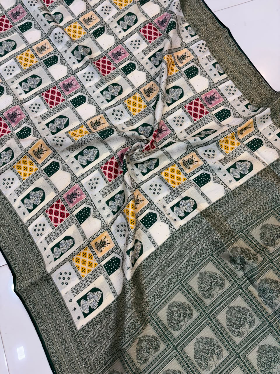 Rajasthani Handloom Silk Saree with Diamond & Embroidery Work