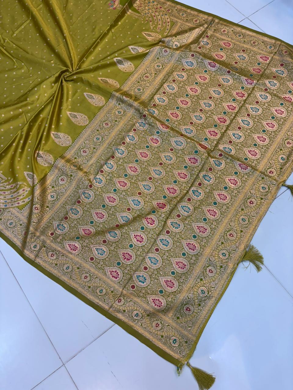 Meenakari Satin Silk Saree for Women | Rich Banarasi Style Lightweight Saree with Full Machine Work