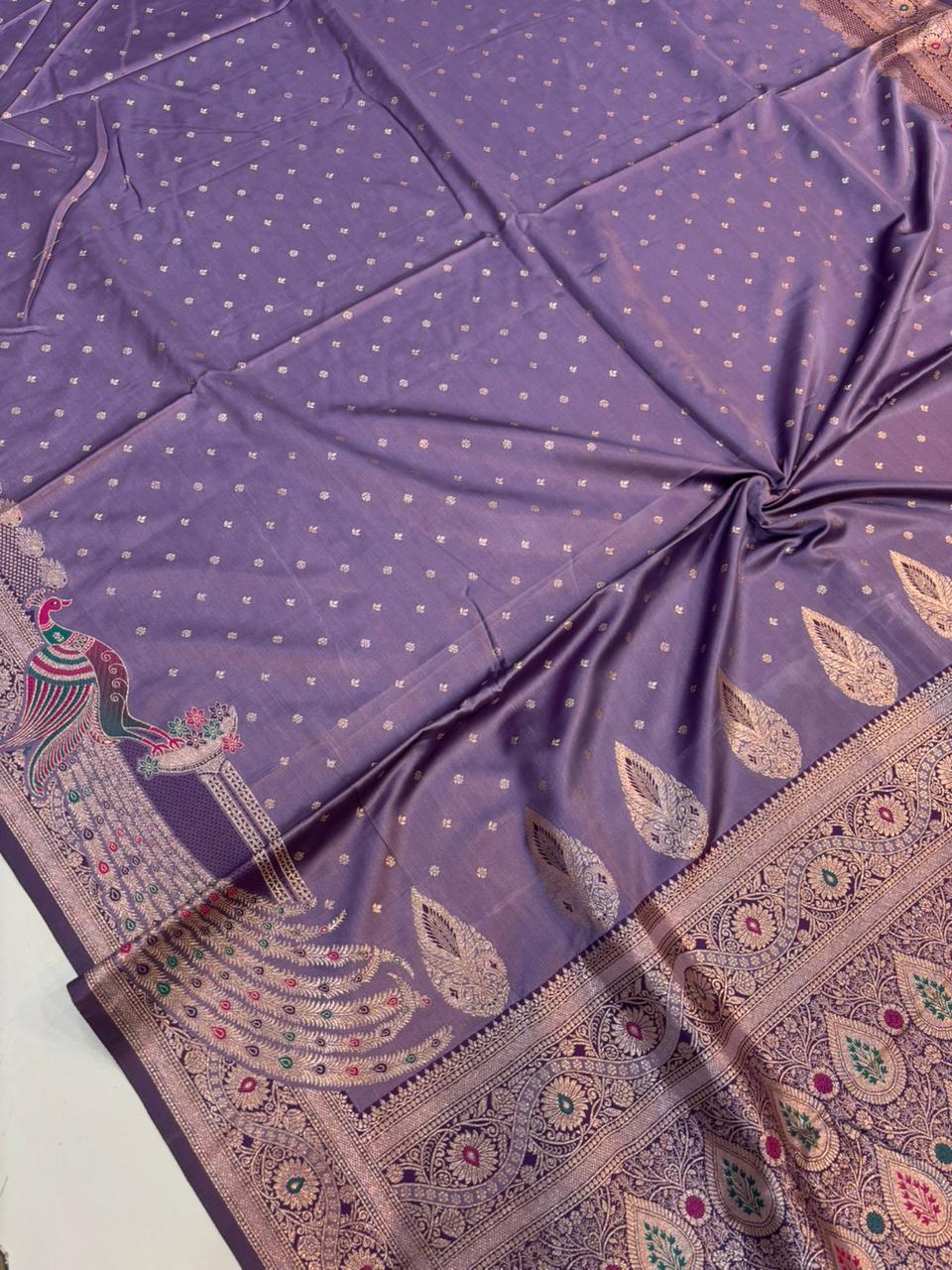 Meenakari Satin Silk Saree for Women | Rich Banarasi Style Lightweight Saree with Full Machine Work