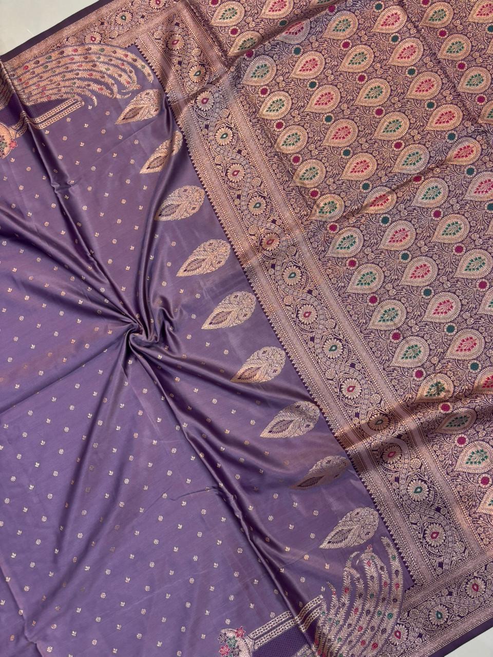 Meenakari Satin Silk Saree for Women | Rich Banarasi Style Lightweight Saree with Full Machine Work