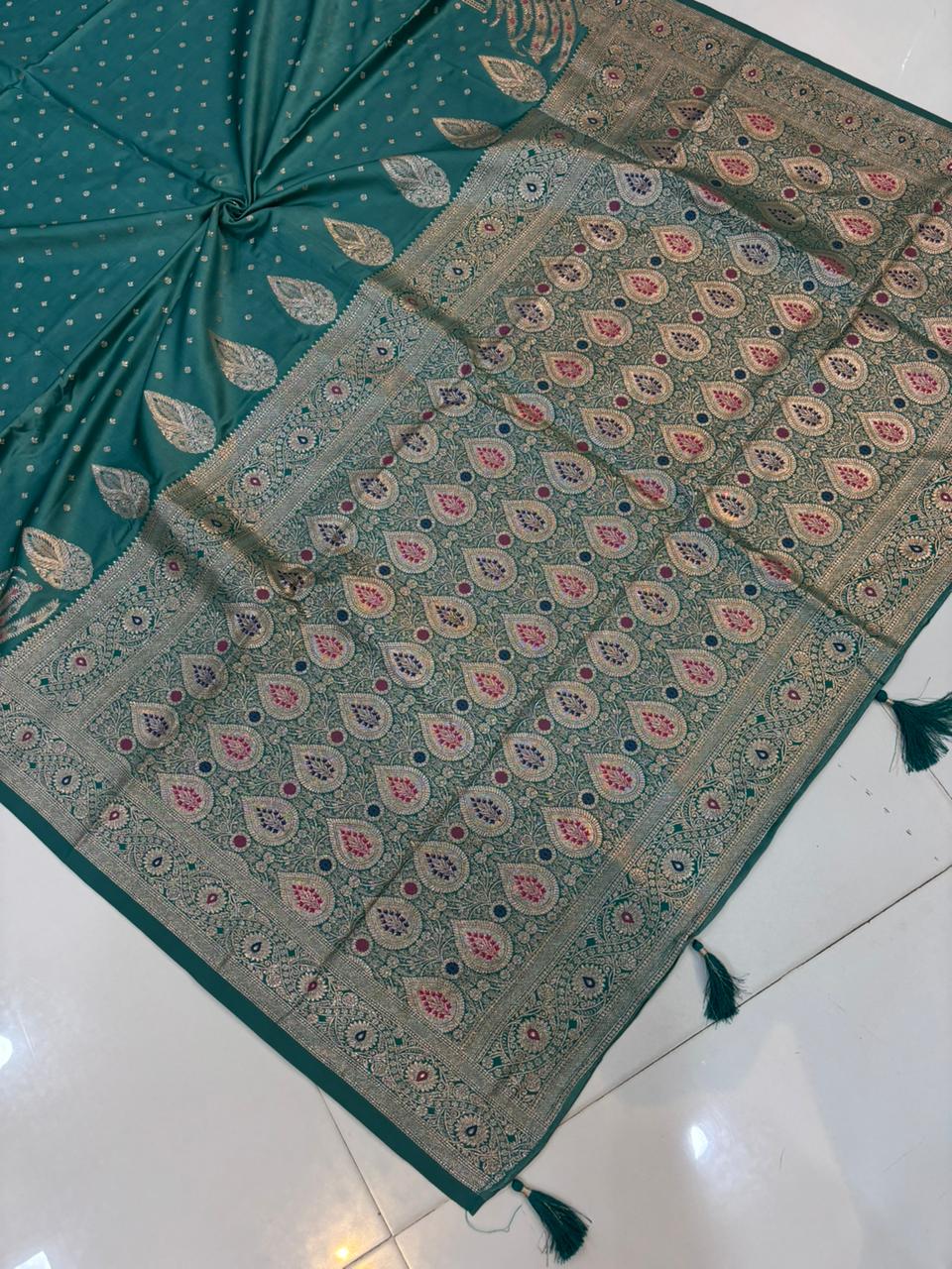 Meenakari Satin Silk Saree for Women | Rich Banarasi Style Lightweight Saree with Full Machine Work