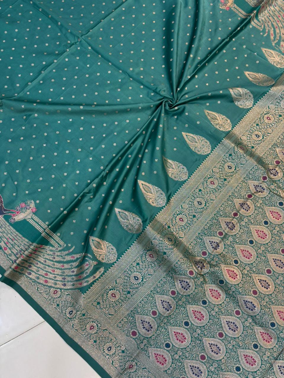 Meenakari Satin Silk Saree for Women | Rich Banarasi Style Lightweight Saree with Full Machine Work