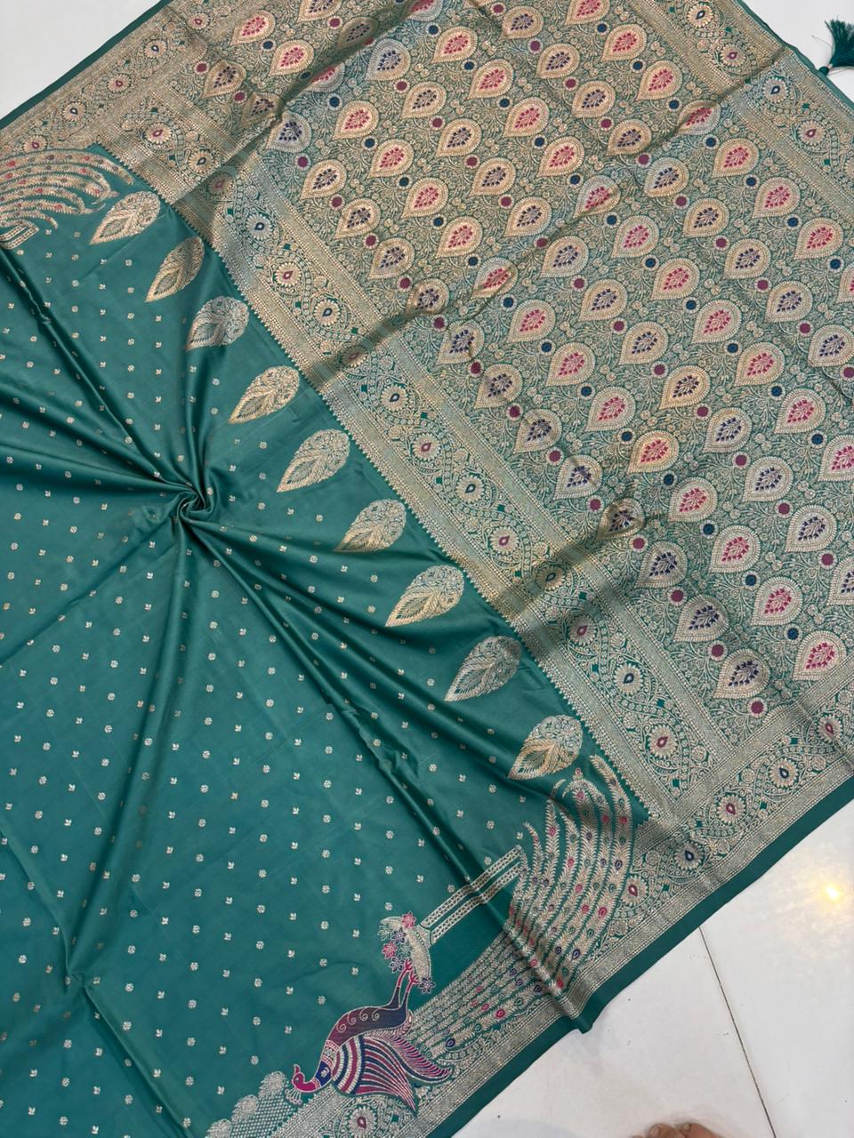 Meenakari Satin Silk Saree for Women | Rich Banarasi Style Lightweight Saree with Full Machine Work