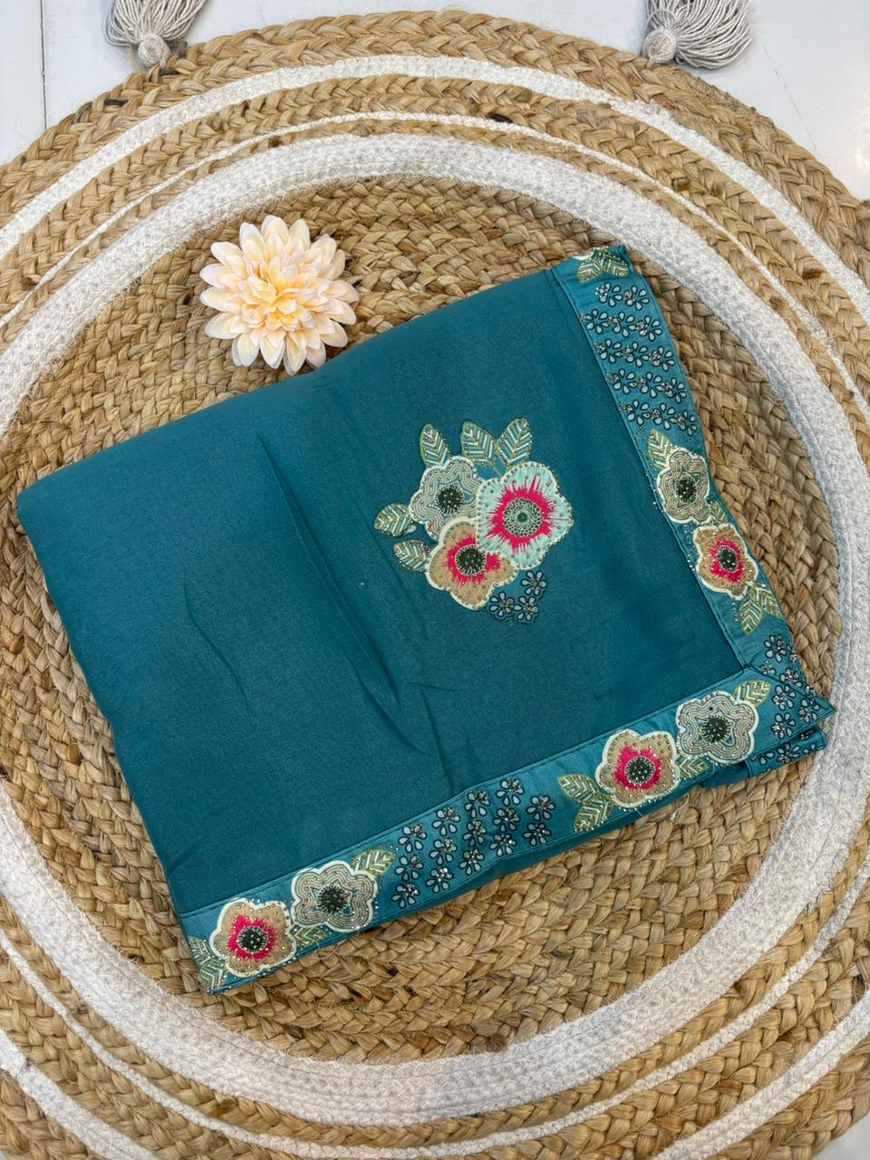Floral Embroidery Blooming Georgette Party Wear Saree