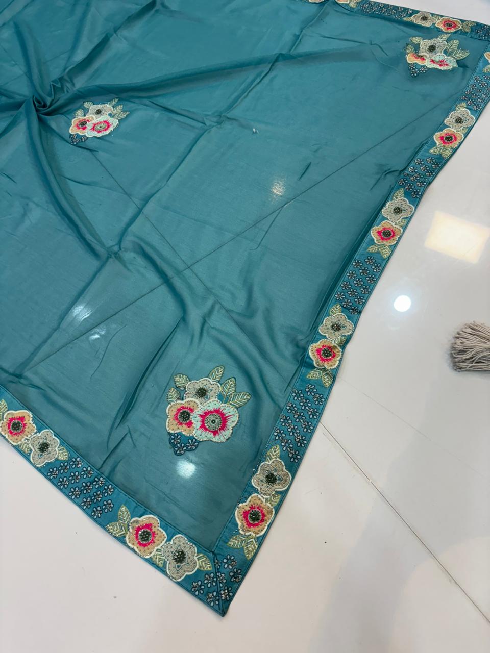 Floral Embroidery Blooming Georgette Party Wear Saree