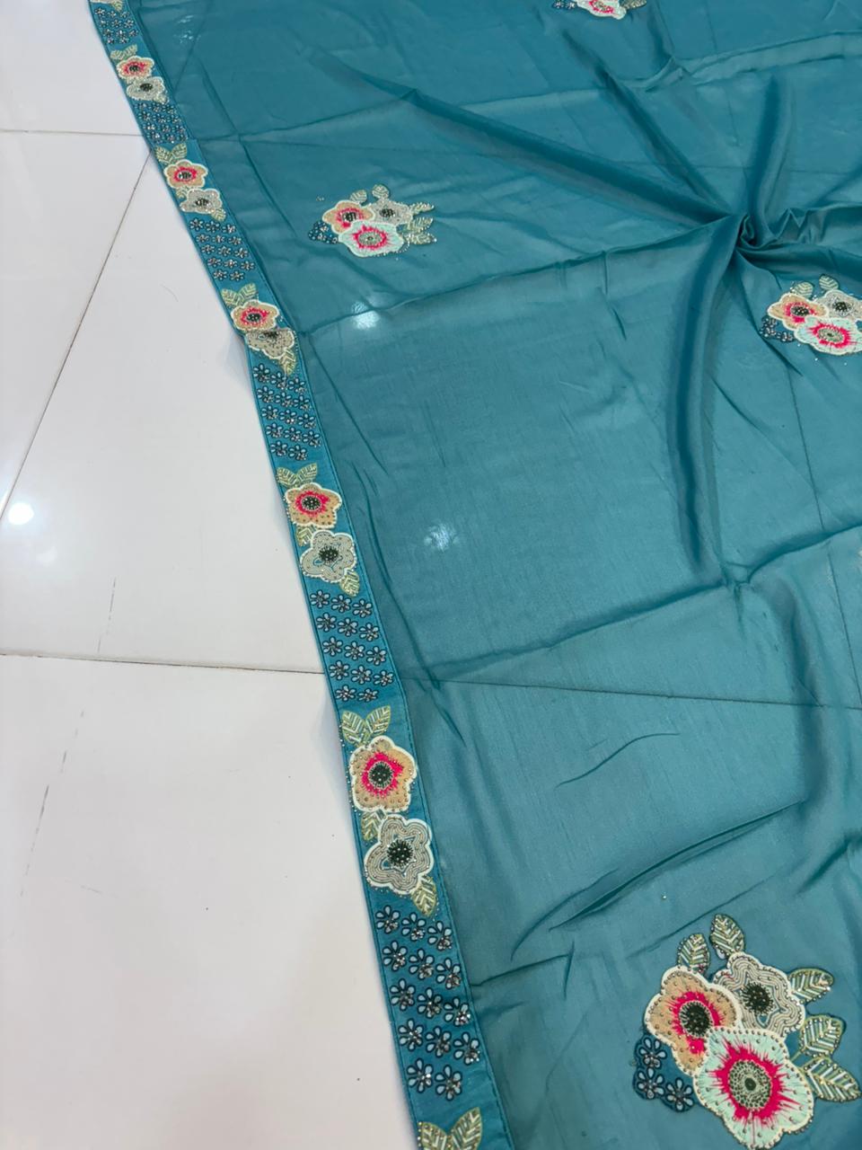 Floral Embroidery Blooming Georgette Party Wear Saree