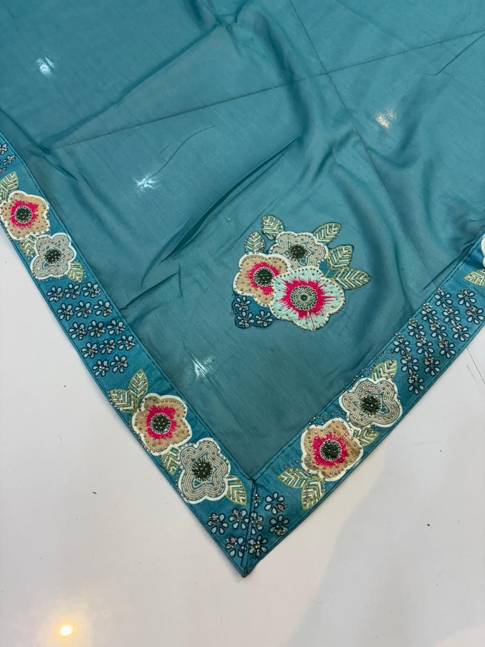 Floral Embroidery Blooming Georgette Party Wear Saree