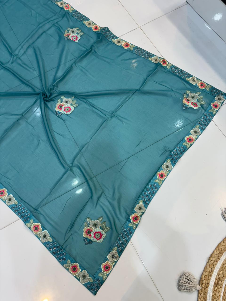 Floral Embroidery Blooming Georgette Party Wear Saree