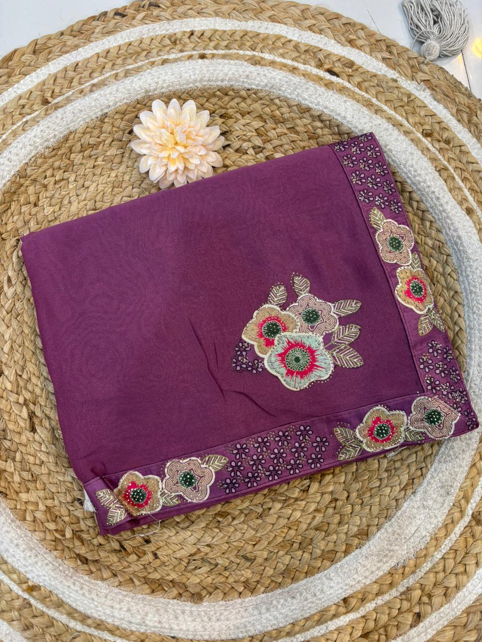 Floral Embroidery Blooming Georgette Party Wear Saree