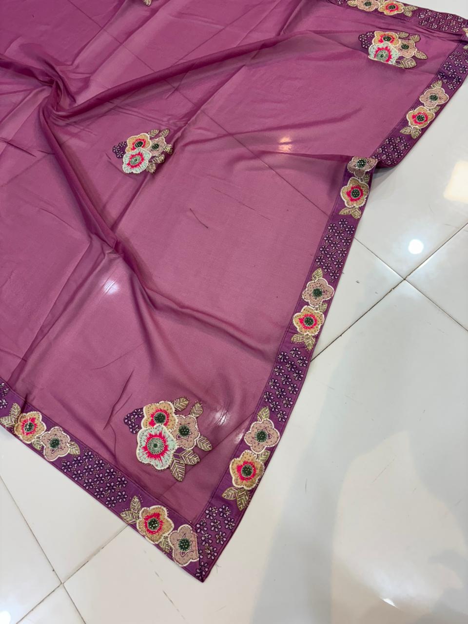 Floral Embroidery Blooming Georgette Party Wear Saree