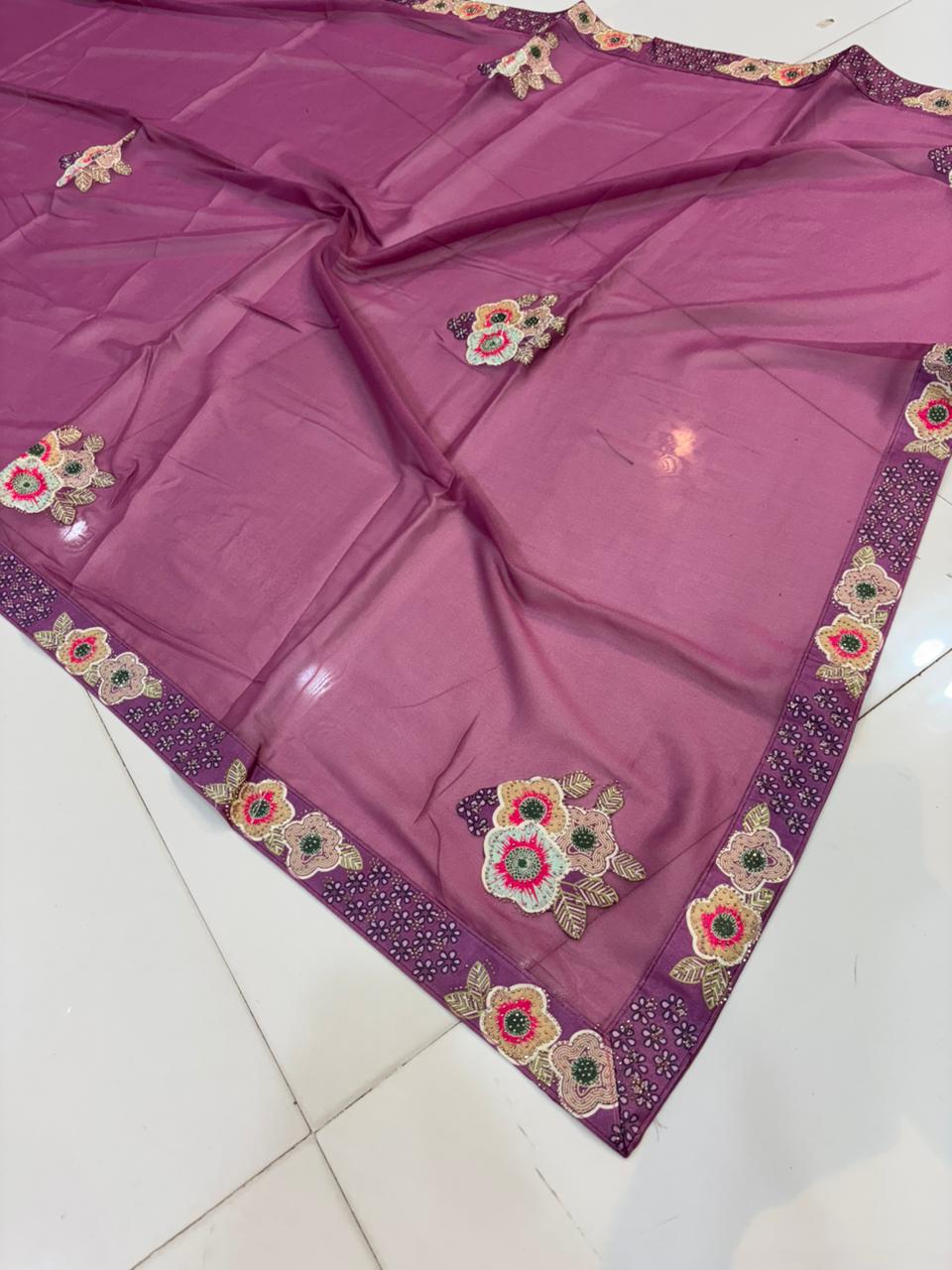 Floral Embroidery Blooming Georgette Party Wear Saree