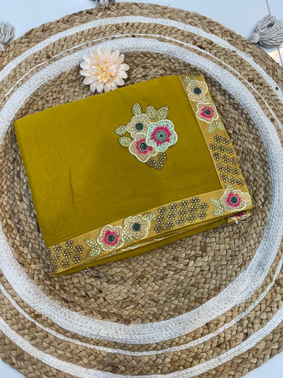 Floral Embroidery Blooming Georgette Party Wear Saree