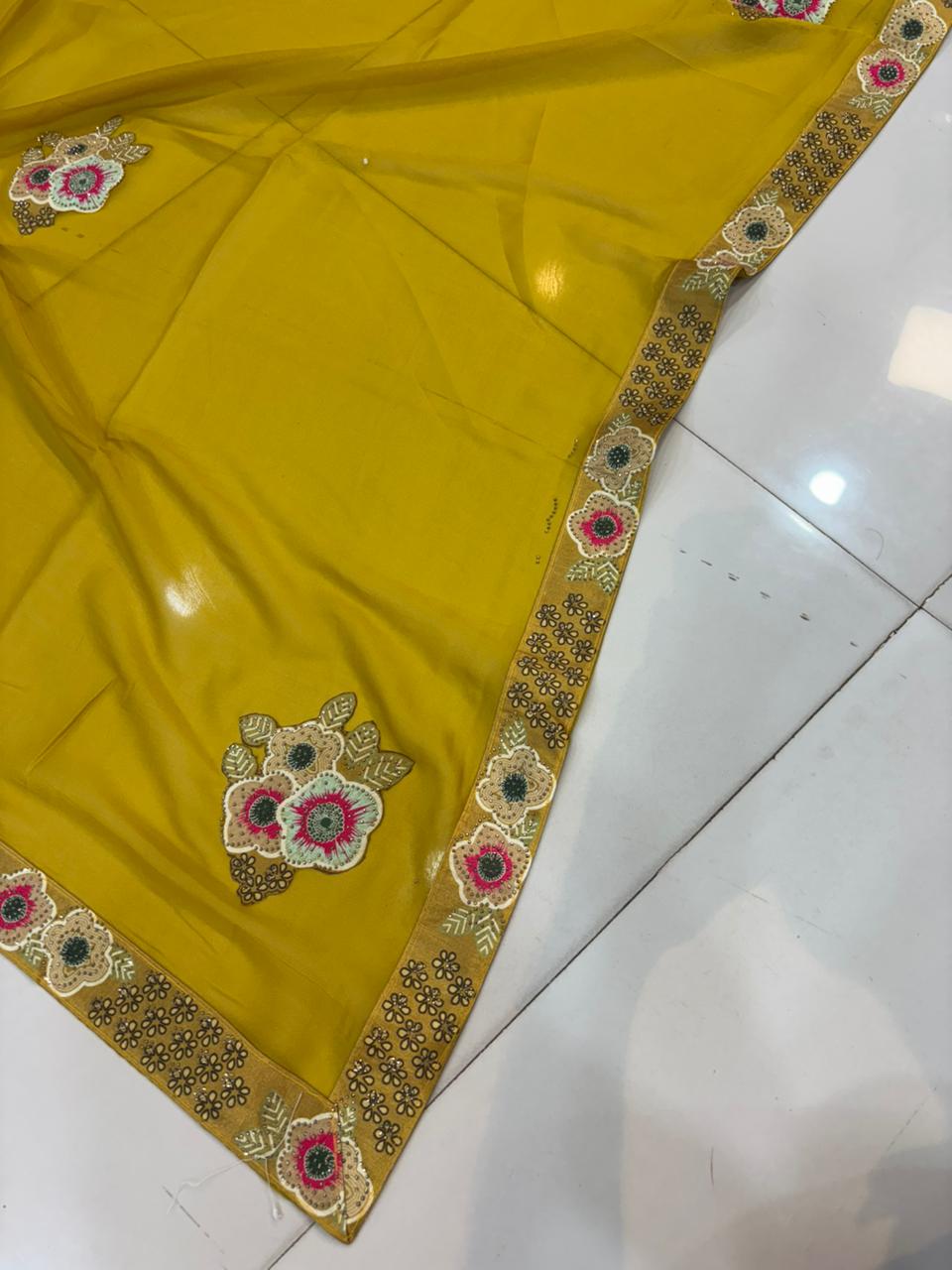 Floral Embroidery Blooming Georgette Party Wear Saree