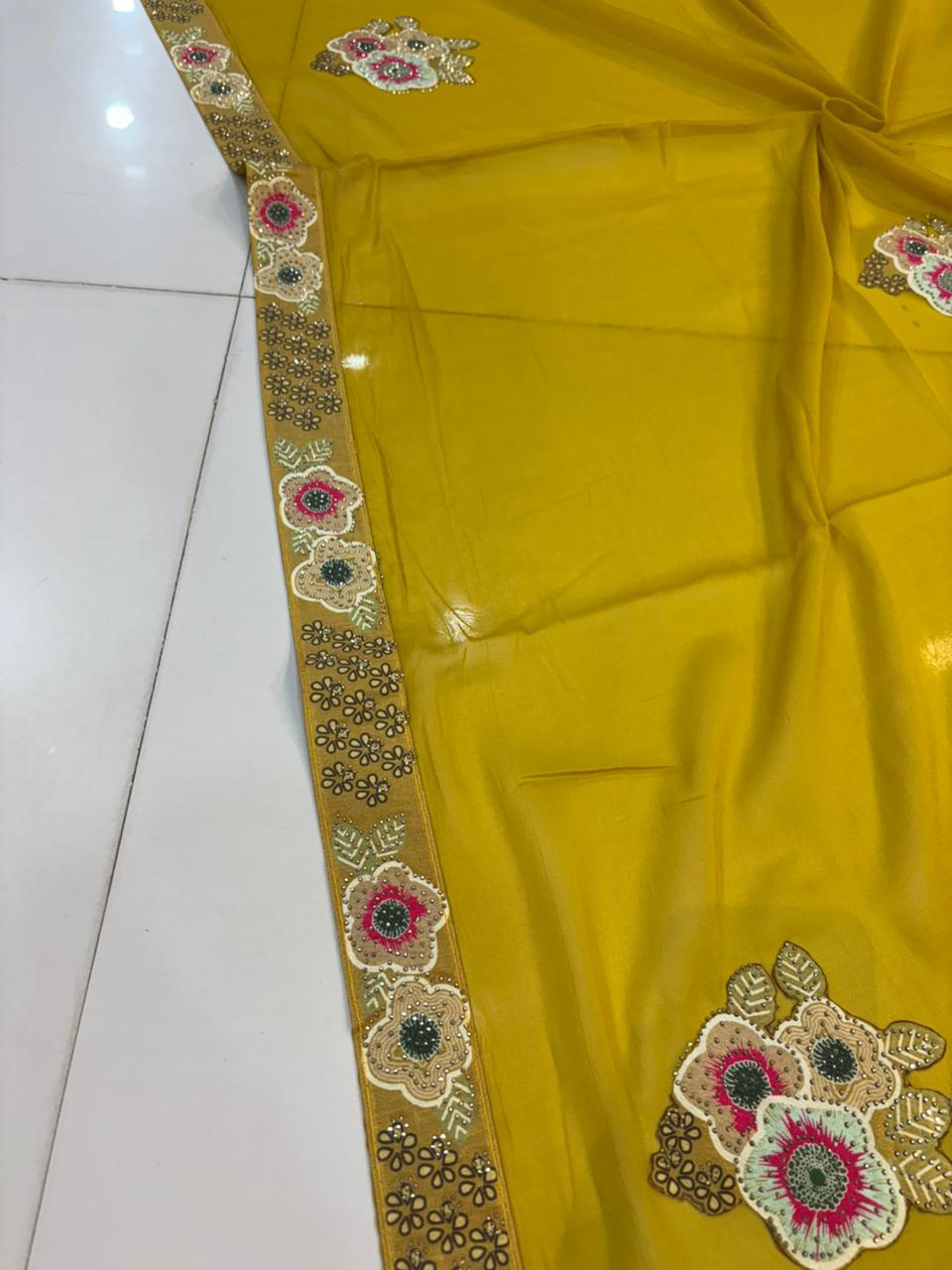 Floral Embroidery Blooming Georgette Party Wear Saree