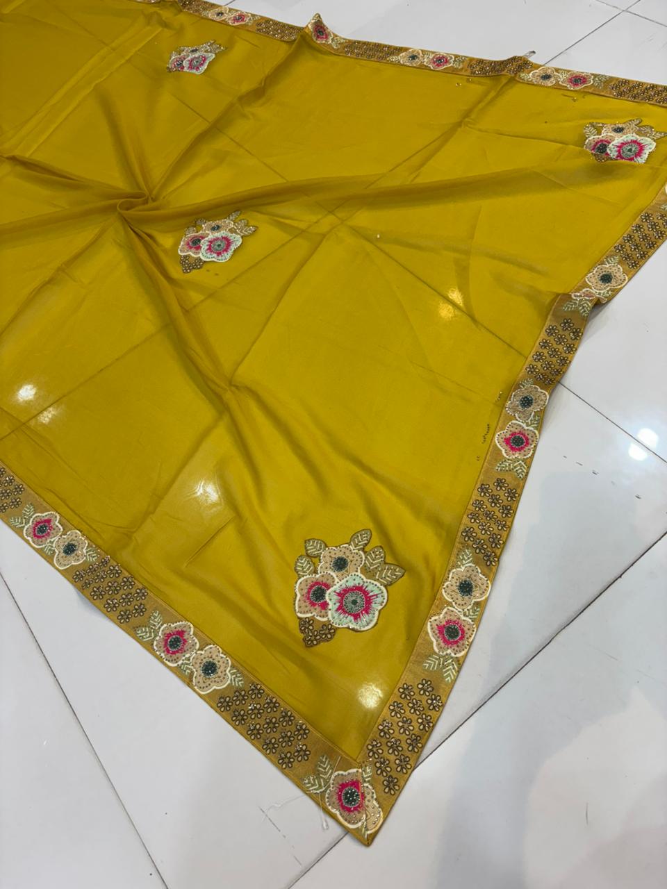 Floral Embroidery Blooming Georgette Party Wear Saree