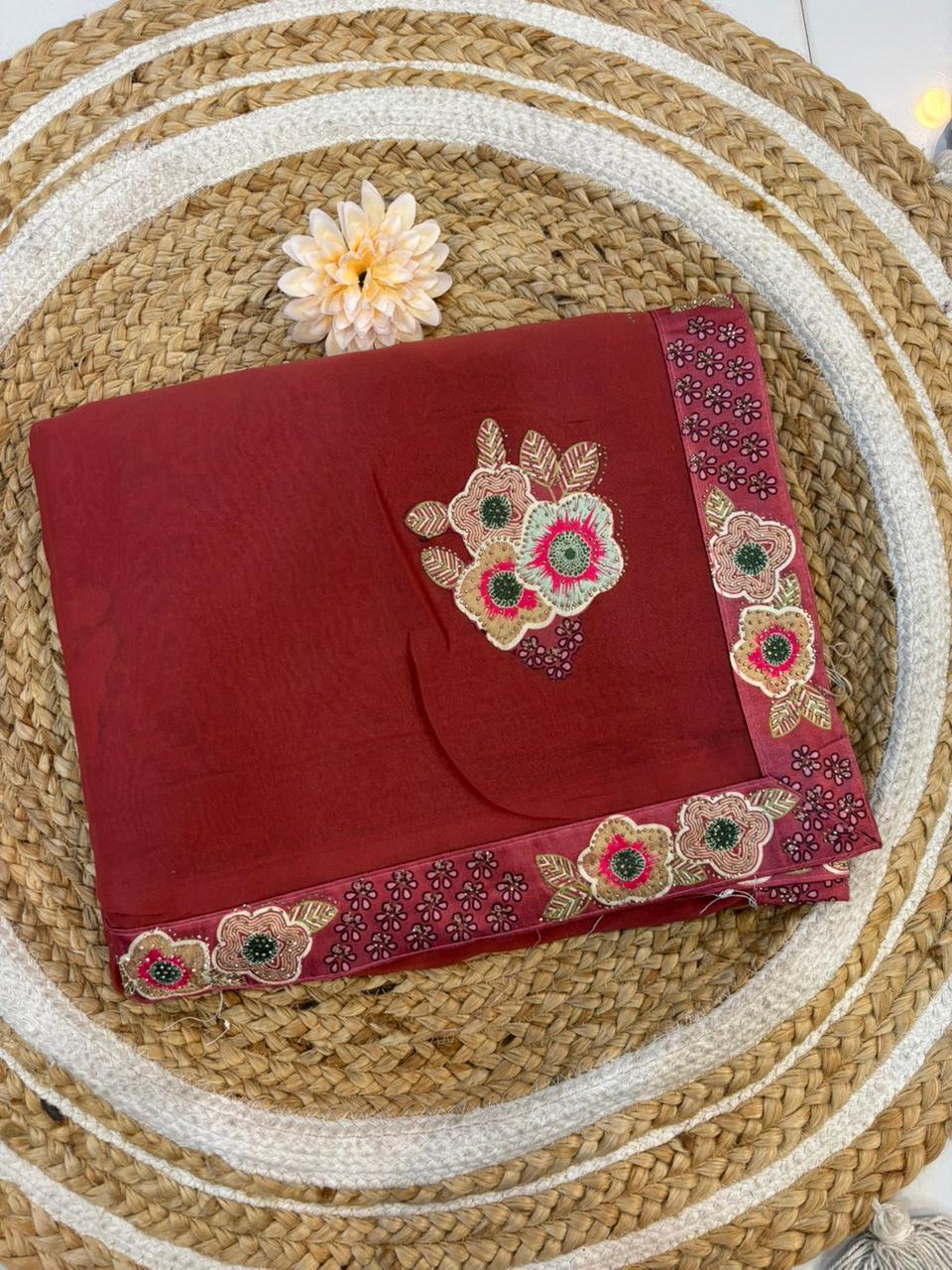 Floral Embroidery Blooming Georgette Party Wear Saree