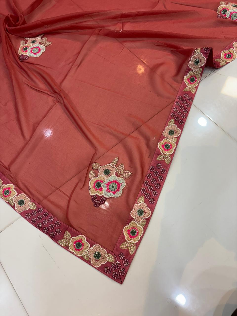 Floral Embroidery Blooming Georgette Party Wear Saree