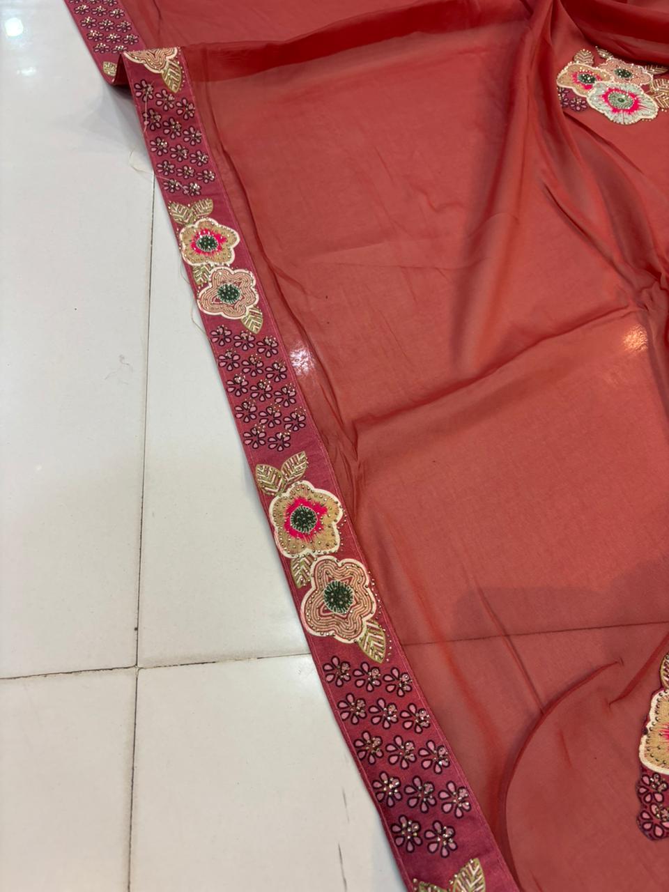 Floral Embroidery Blooming Georgette Party Wear Saree