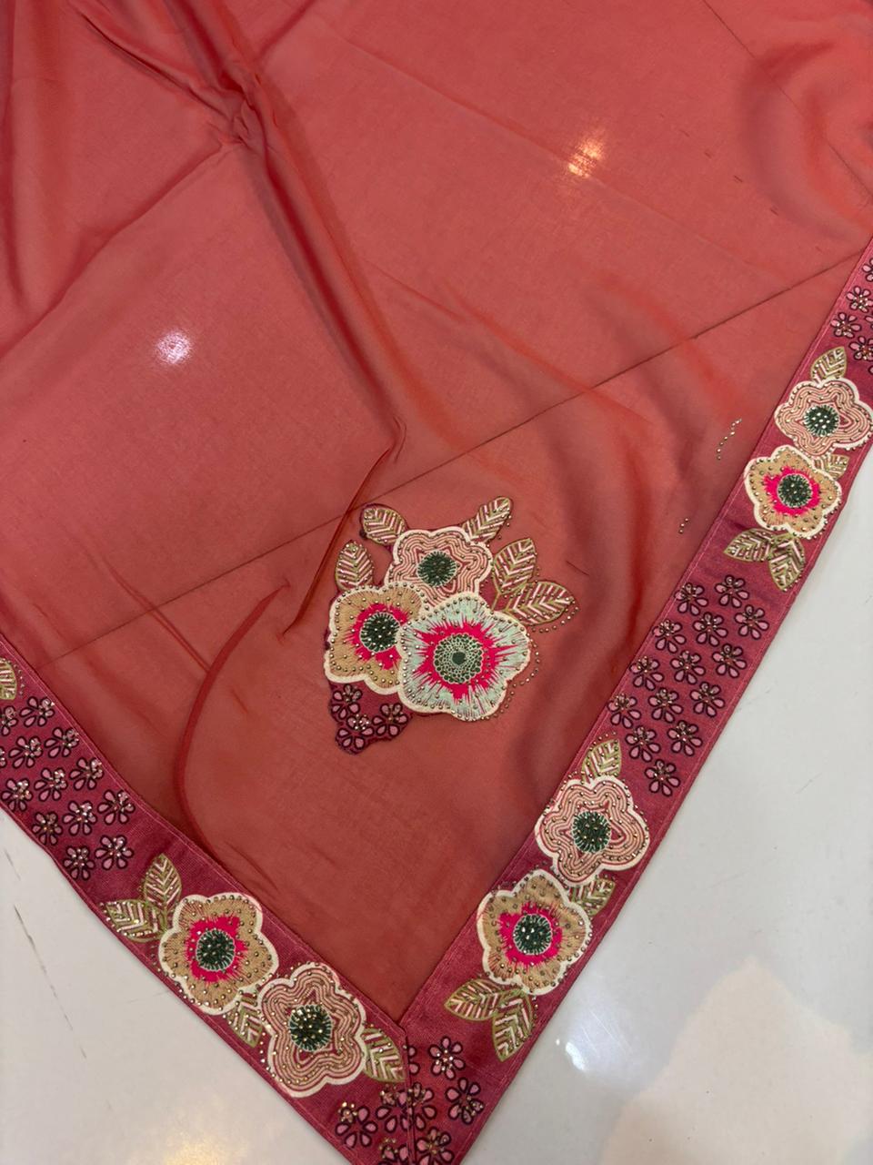 Floral Embroidery Blooming Georgette Party Wear Saree