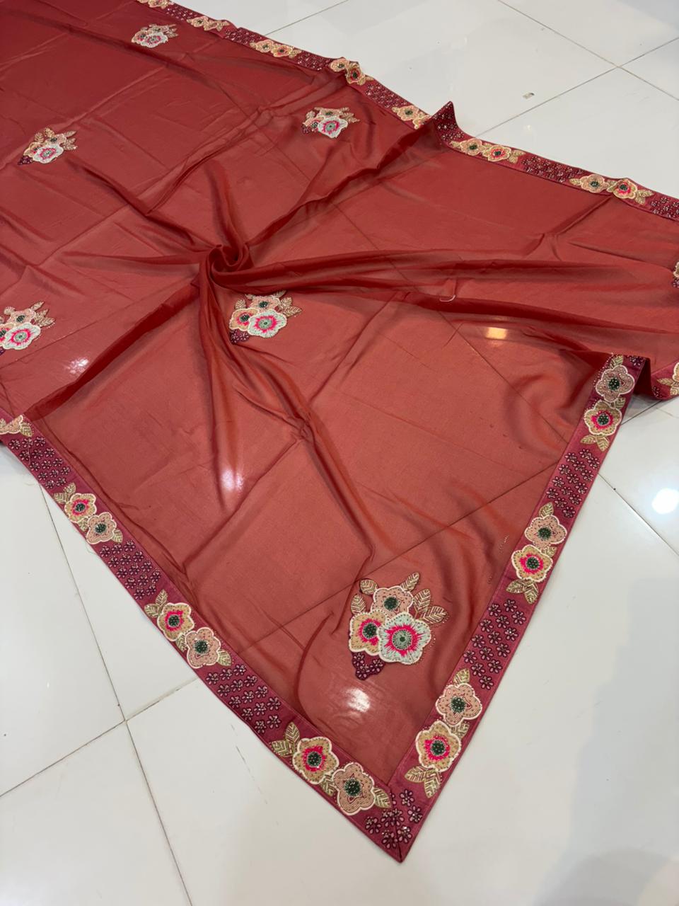 Floral Embroidery Blooming Georgette Party Wear Saree