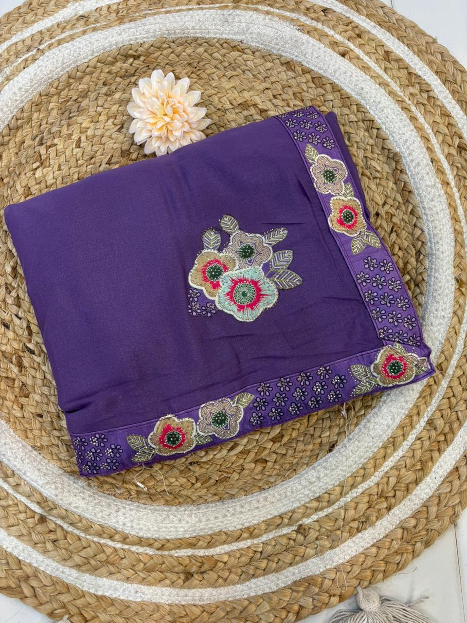 Floral Embroidery Blooming Georgette Party Wear Saree