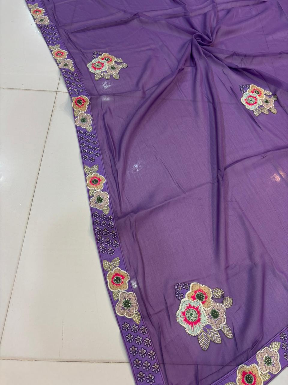 Floral Embroidery Blooming Georgette Party Wear Saree