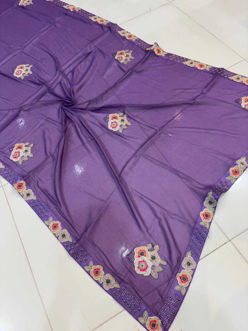 Floral Embroidery Blooming Georgette Party Wear Saree