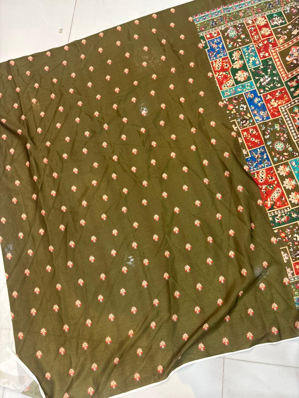 Ajrakh Print Real Mirror Work Fancy Party Wear Saree
