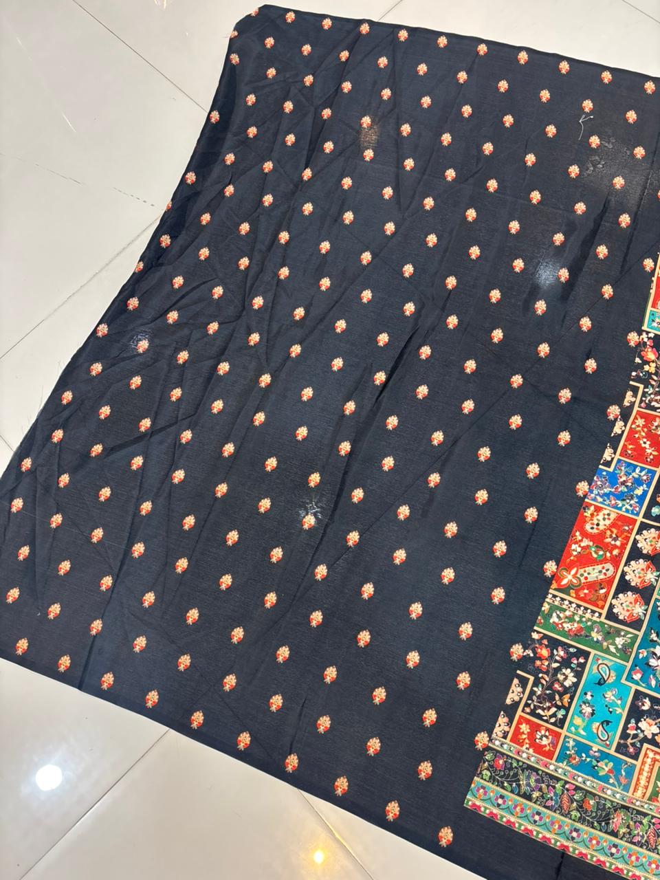 Ajrakh Print Real Mirror Work Fancy Party Wear Saree