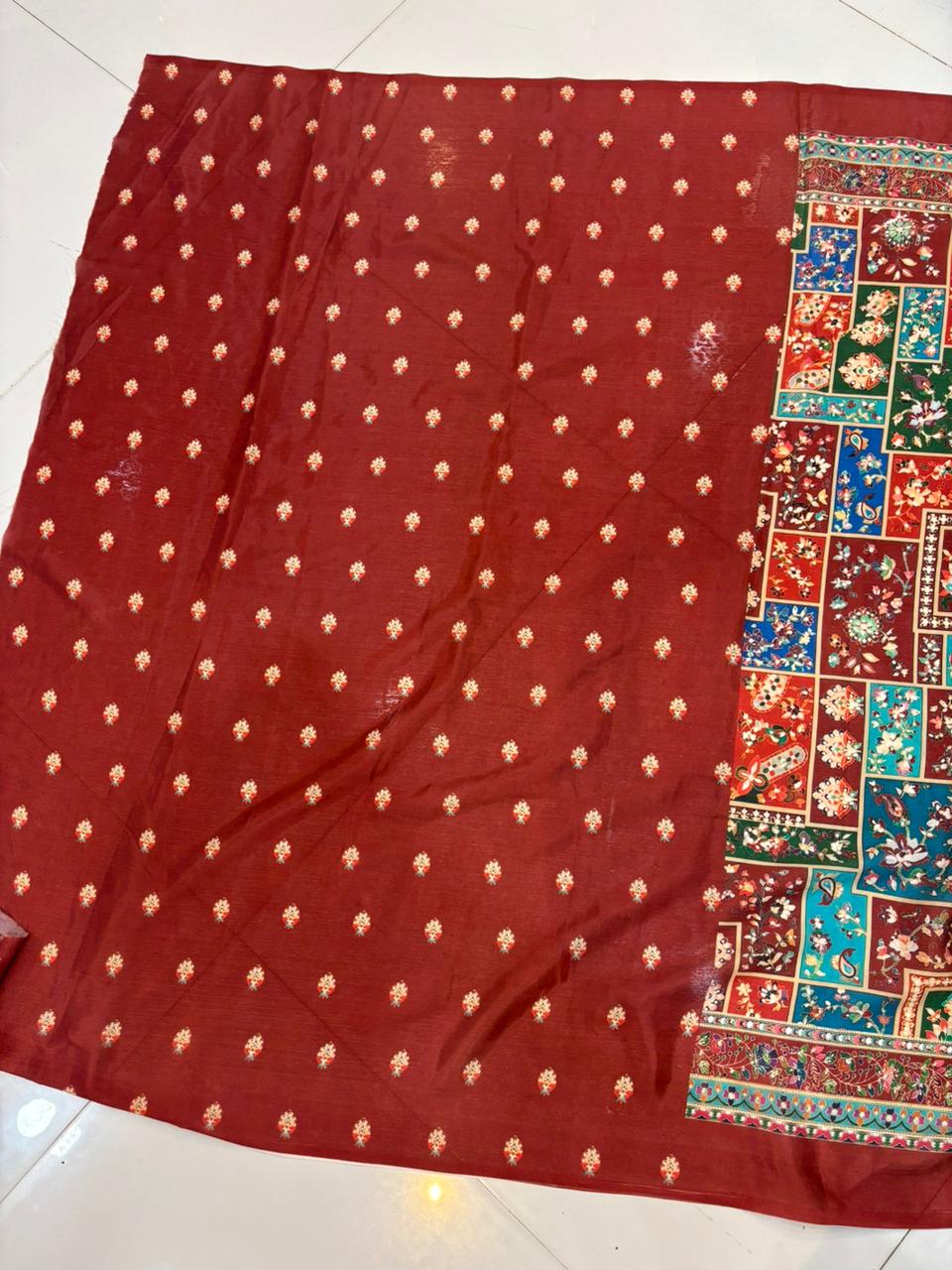 Ajrakh Print Real Mirror Work Fancy Party Wear Saree